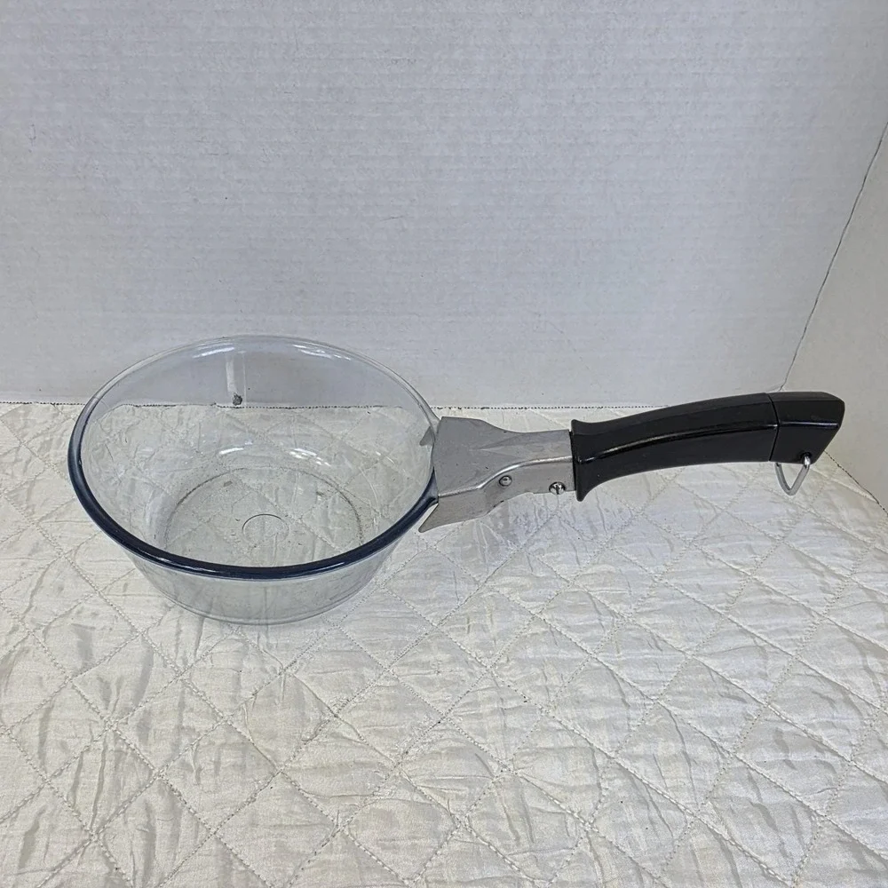 PYREX FLAMEWARE Blue Tint 832 B Saucepan 1qt Removable Handle Vintage